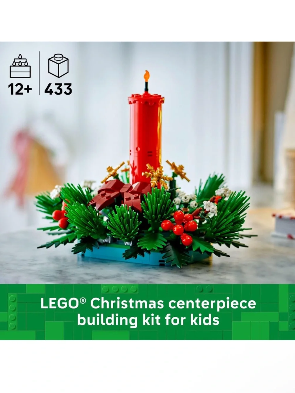LEGO Christmas Table Red Candle Decoration with Stars Foliage & Berries # 40743